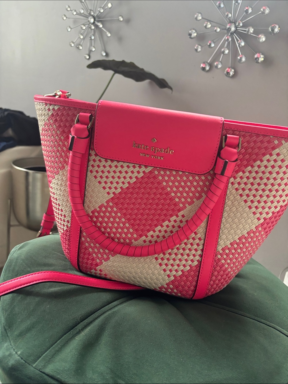 kate spade Pink Woven Tote with Leather Trim Summer Bag